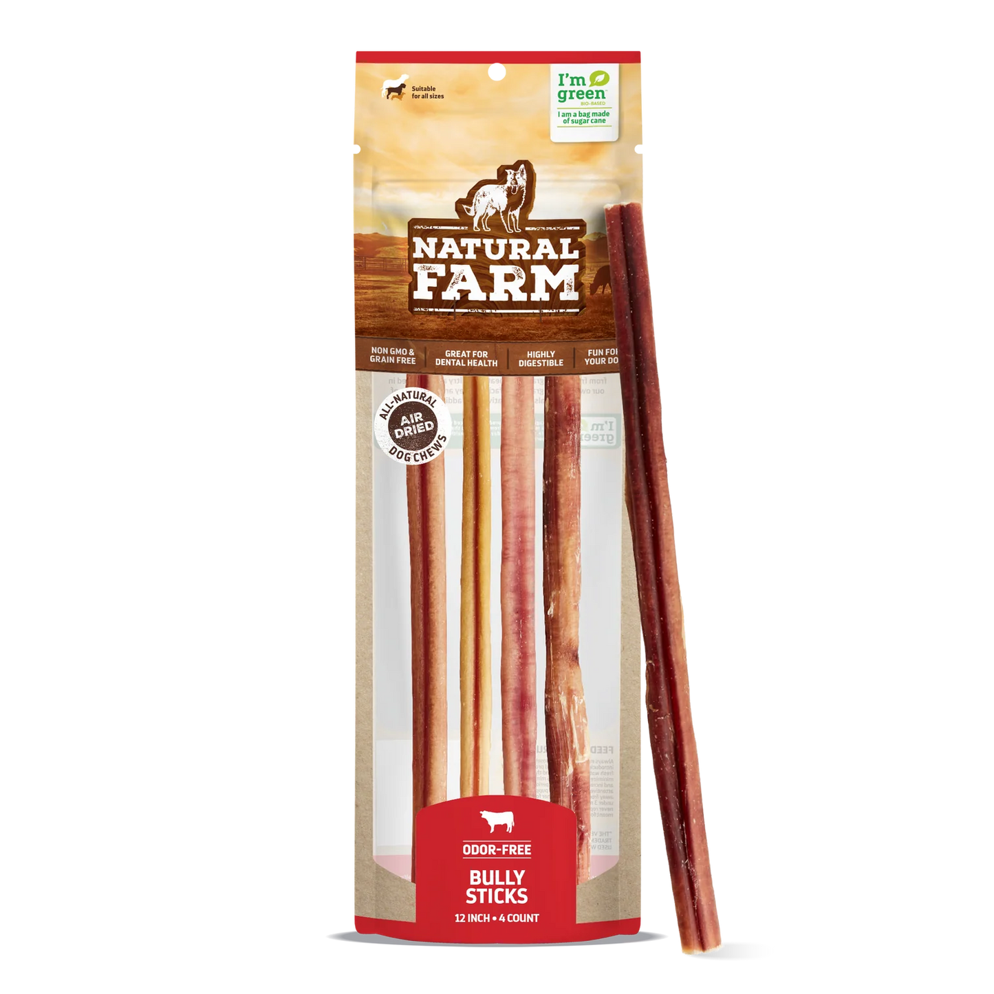 Natural Farm Dog Treat Large Bully Sticks 4Pack