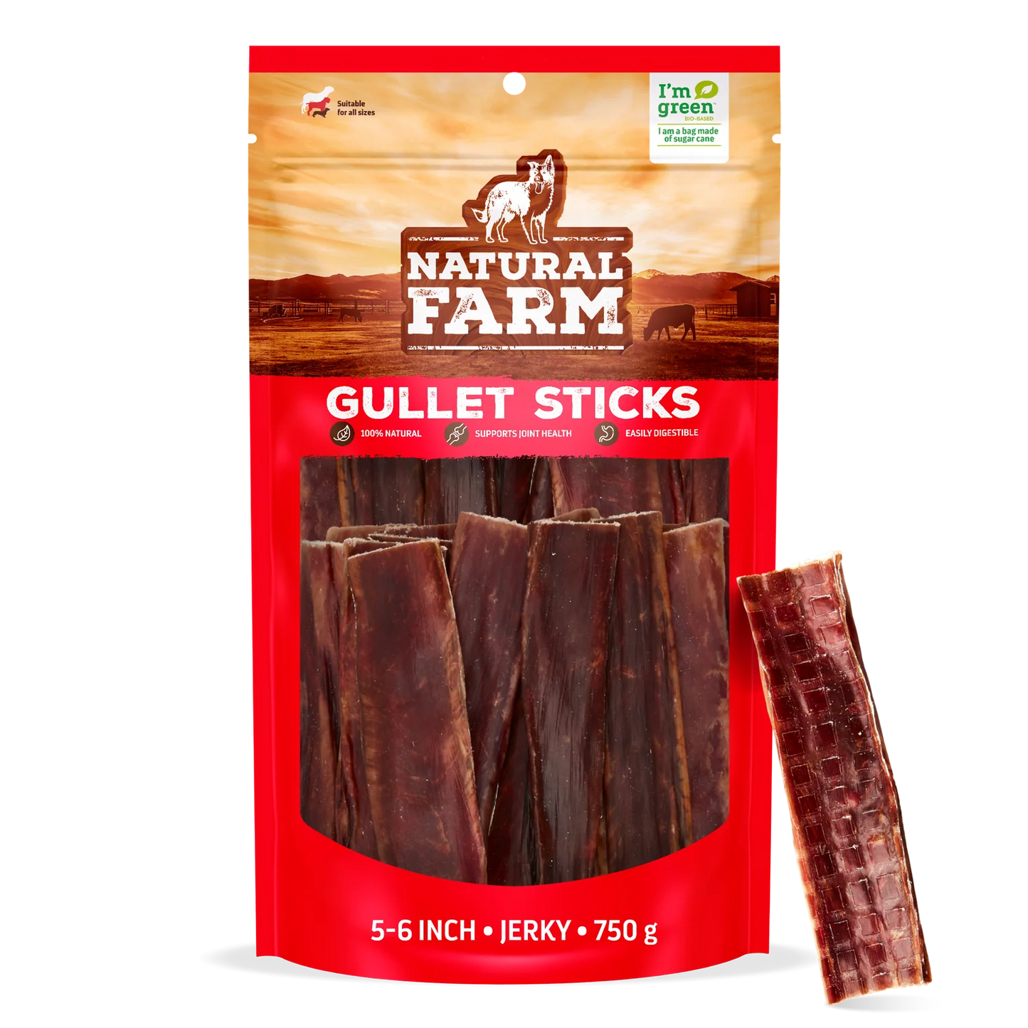 Natural Farm Dog Treat Gullet Beef Jerky 750g