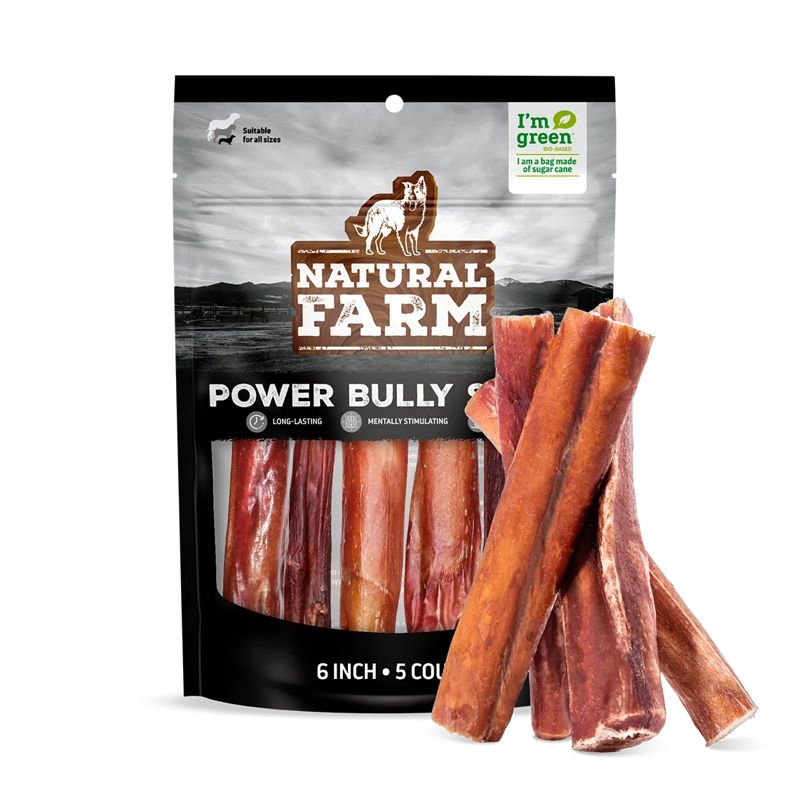 Natural Farm Dog Treat 6" Standard Power Bully Stick 15cm 5Pack