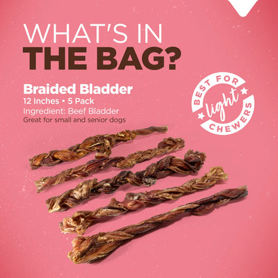 Natural Farm Dog Treat Triple Braided Bladder Sticks Large 5Pack