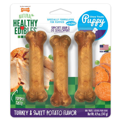 Nylabone Healthy Edibles All-Natural Long Lasting Puppy Chew Treats Turkey/Sweet Potato
