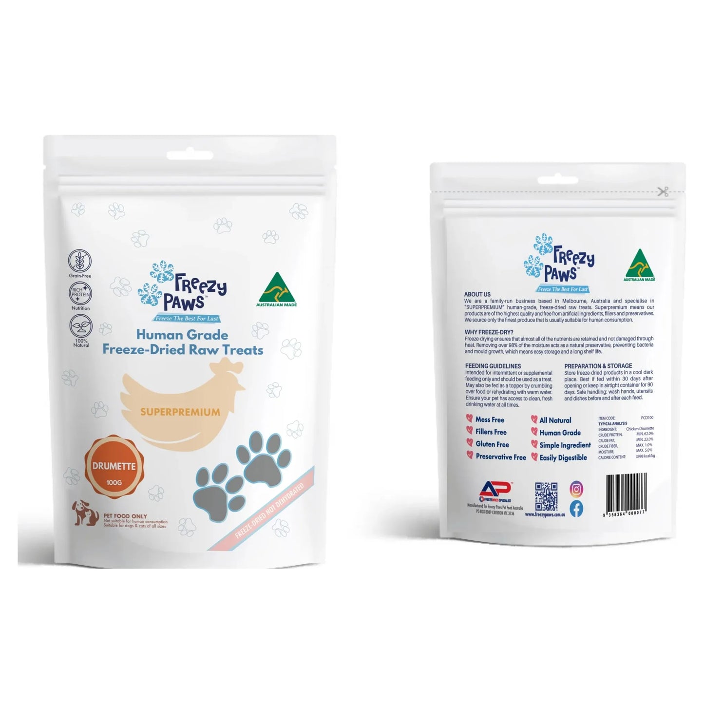 Freezy Paws - Freeze-Dried Raw Chicken Drumette Treats 100g