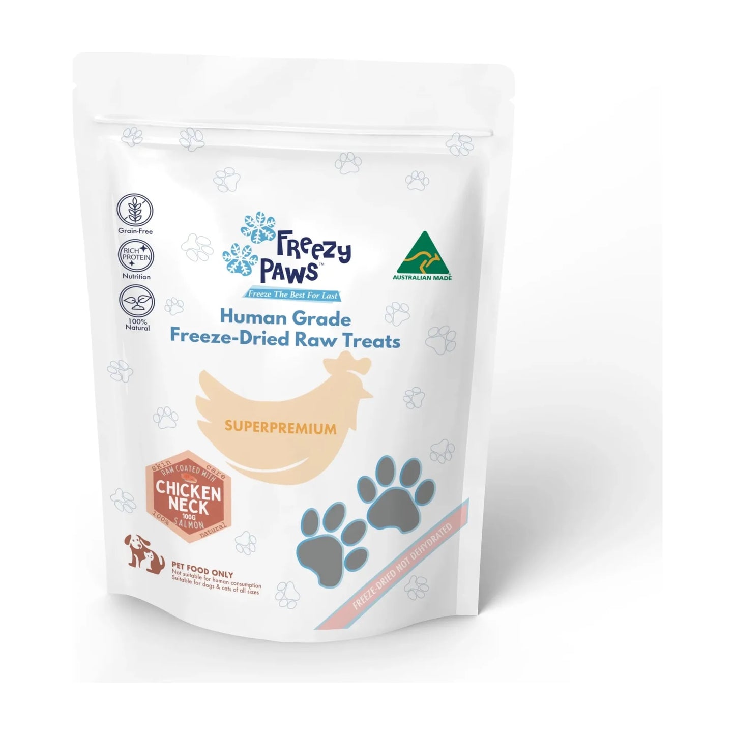 Freezy Paws - Freeze-Dried Salmon Coated Chicken Neck Raw Treats 100g