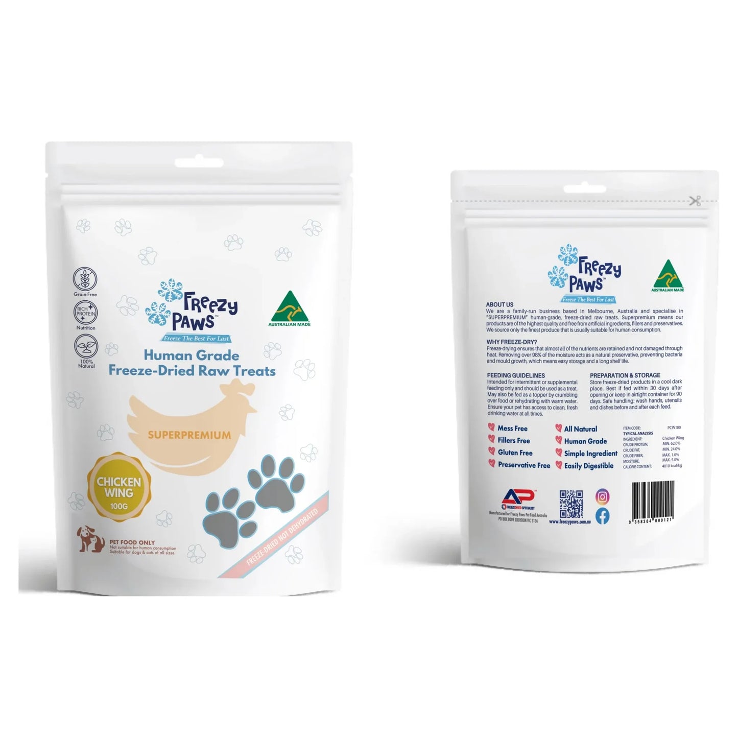 Freezy Paws - Freeze-Dried Chicken Wing Raw Treats 100g