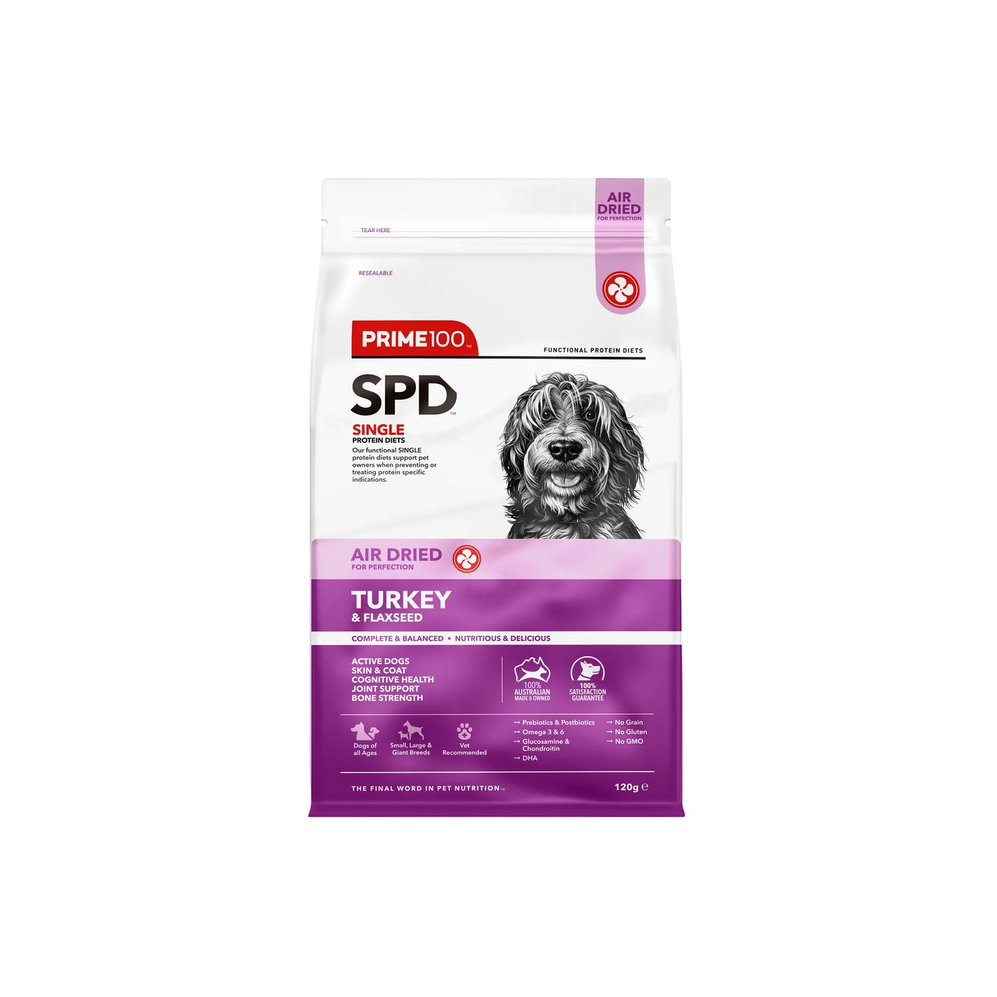 Prime100 Dog Dry Food - SPD™ Air Dried Turkey & Flaxseed