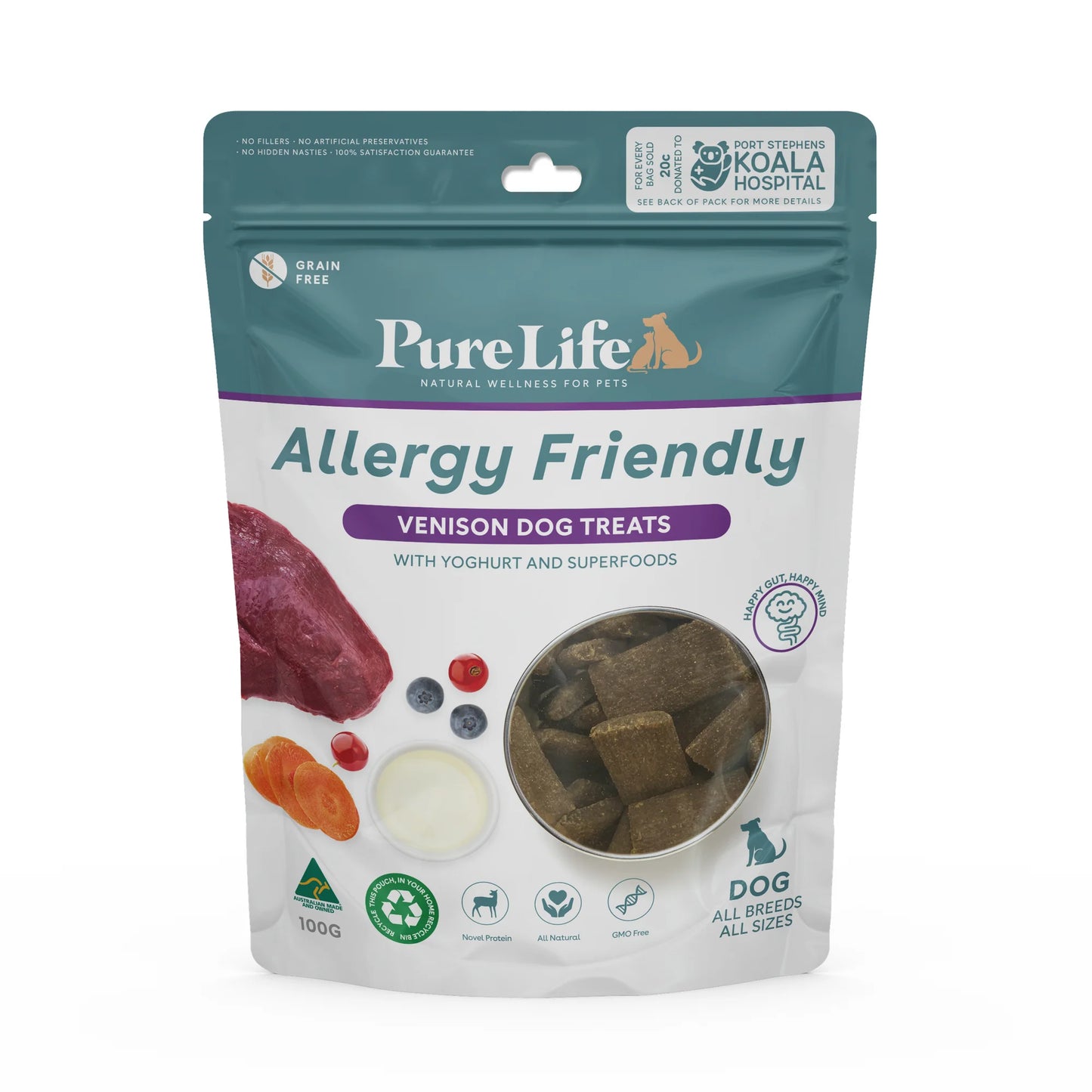 Pure Life Allergy Friendly Venison Dog Treats 100g