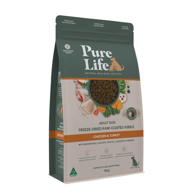 Pure Life Adult Dog Dry Food Freeze-Dried Raw-Coated Kibble Chicken & Turkey