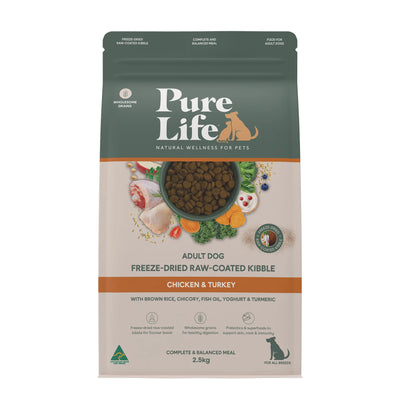 Pure Life Adult Dog Dry Food Freeze-Dried Raw-Coated Kibble Chicken & Turkey