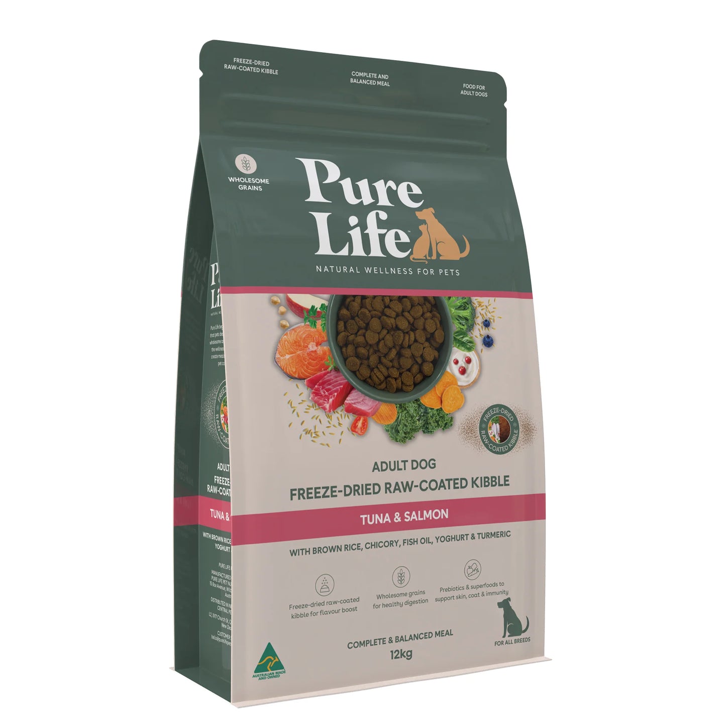 Pure Life Adult Dog Dry Food Freeze-Dried Raw-Coated Kibble Tuna & Salmon