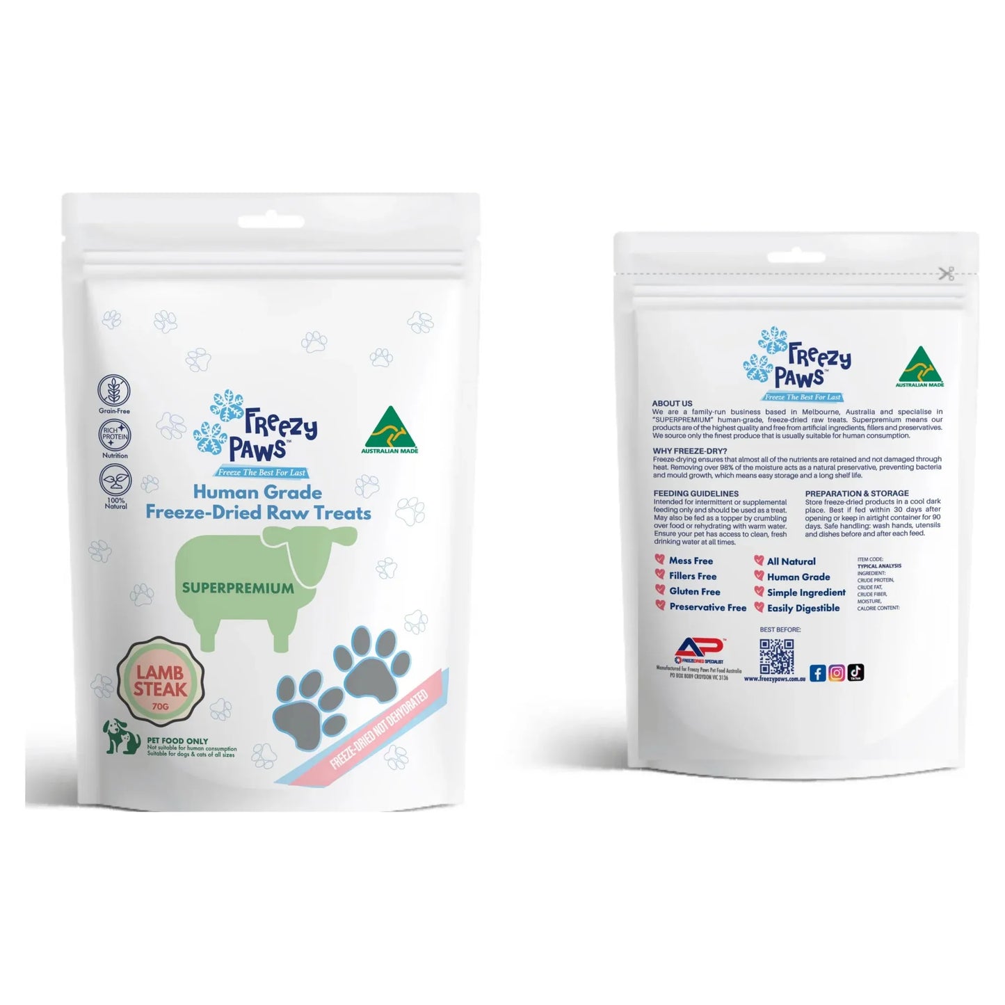 Freezy Paws - Freeze-Dried Lamb Steak Raw Treats 70g