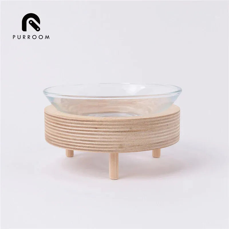 PURROOM Premium Glass Pet Bowl - Wood Stand