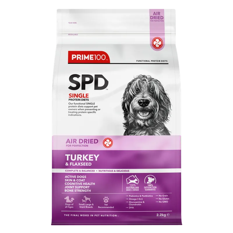 Prime100 Dog Dry Food - SPD™ Air Dried Turkey & Flaxseed