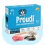 Proudi super premium raw food packaging for dogs on a light blue background