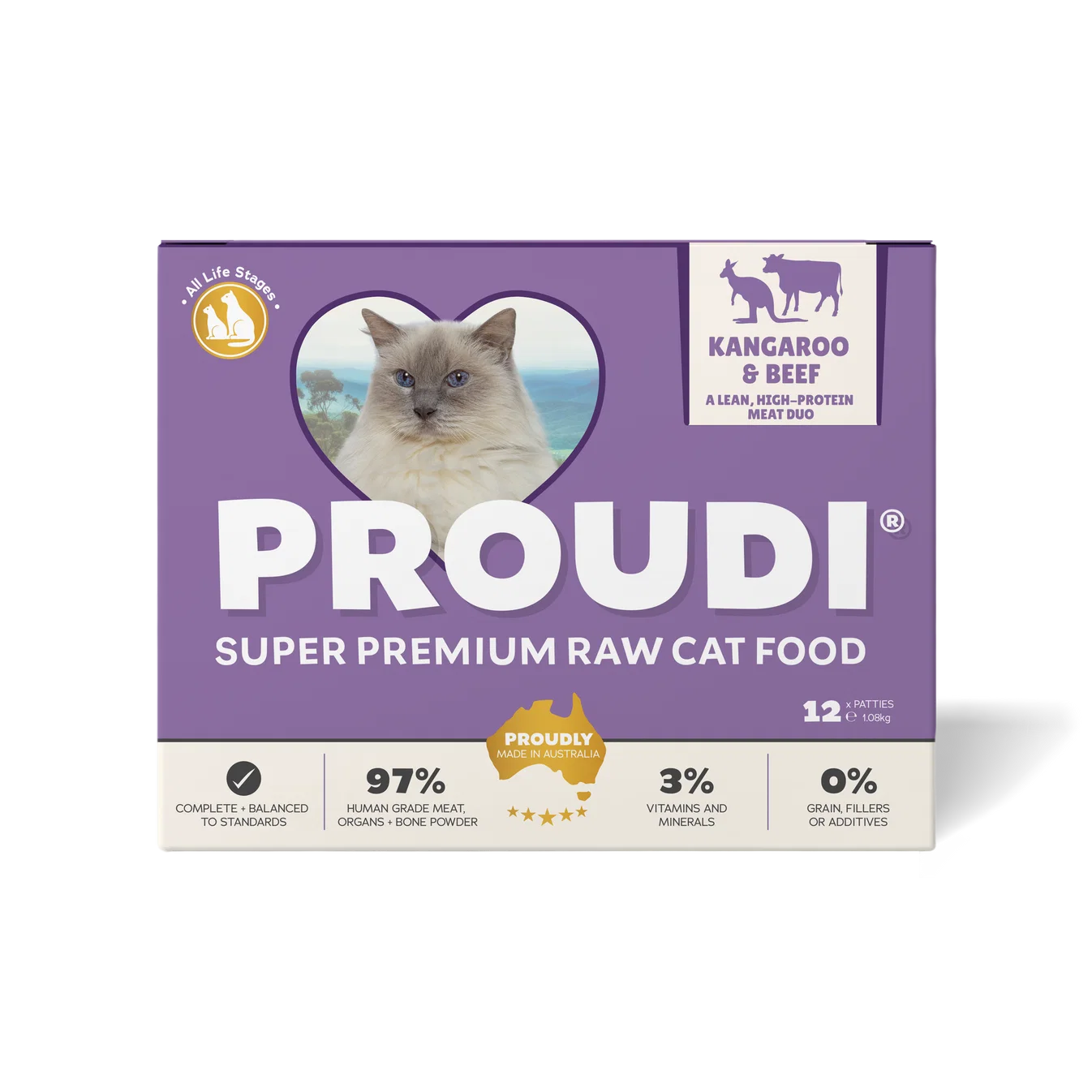 Proudi Cat Raw Food - Kangaroo & Beef 1.08Kg