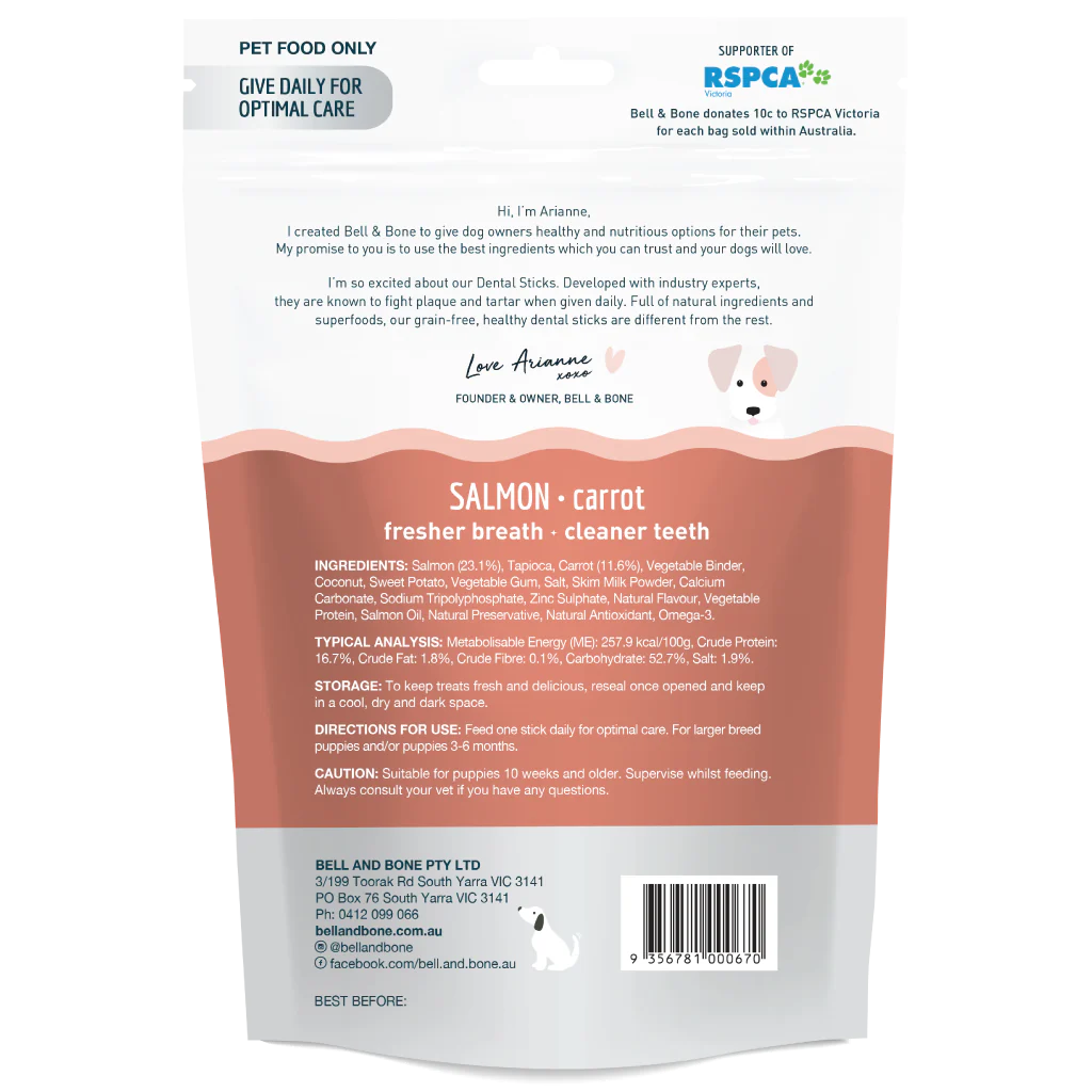 Bell and Bone Dog Dental Sticks - Puppys - Salmon and Coconut