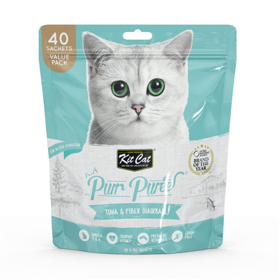 Kit Cat Purr Puree Cat Treat Value Pack – Tuna & Fiber (Hairball) 40x15g
