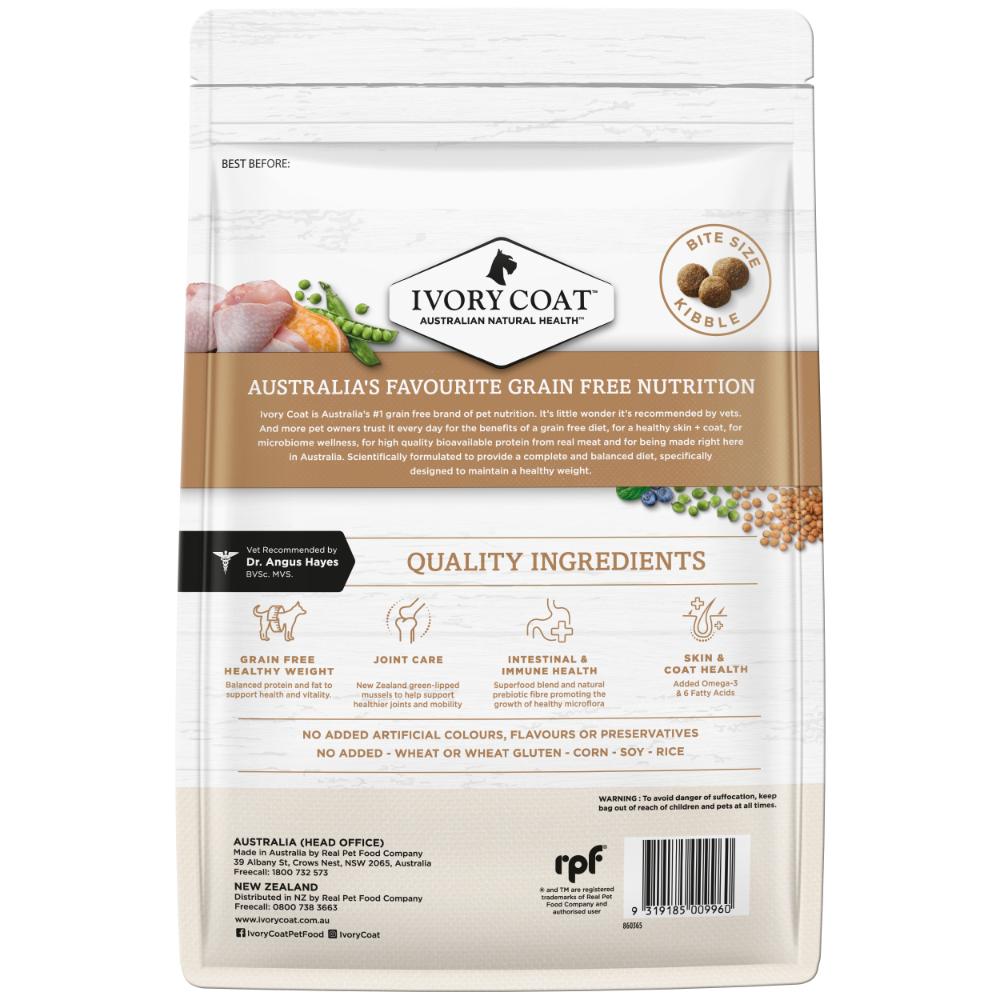 Ivory Coat Grain Free Healthy Weight Chicken Adult Dog Dry Food 2kg