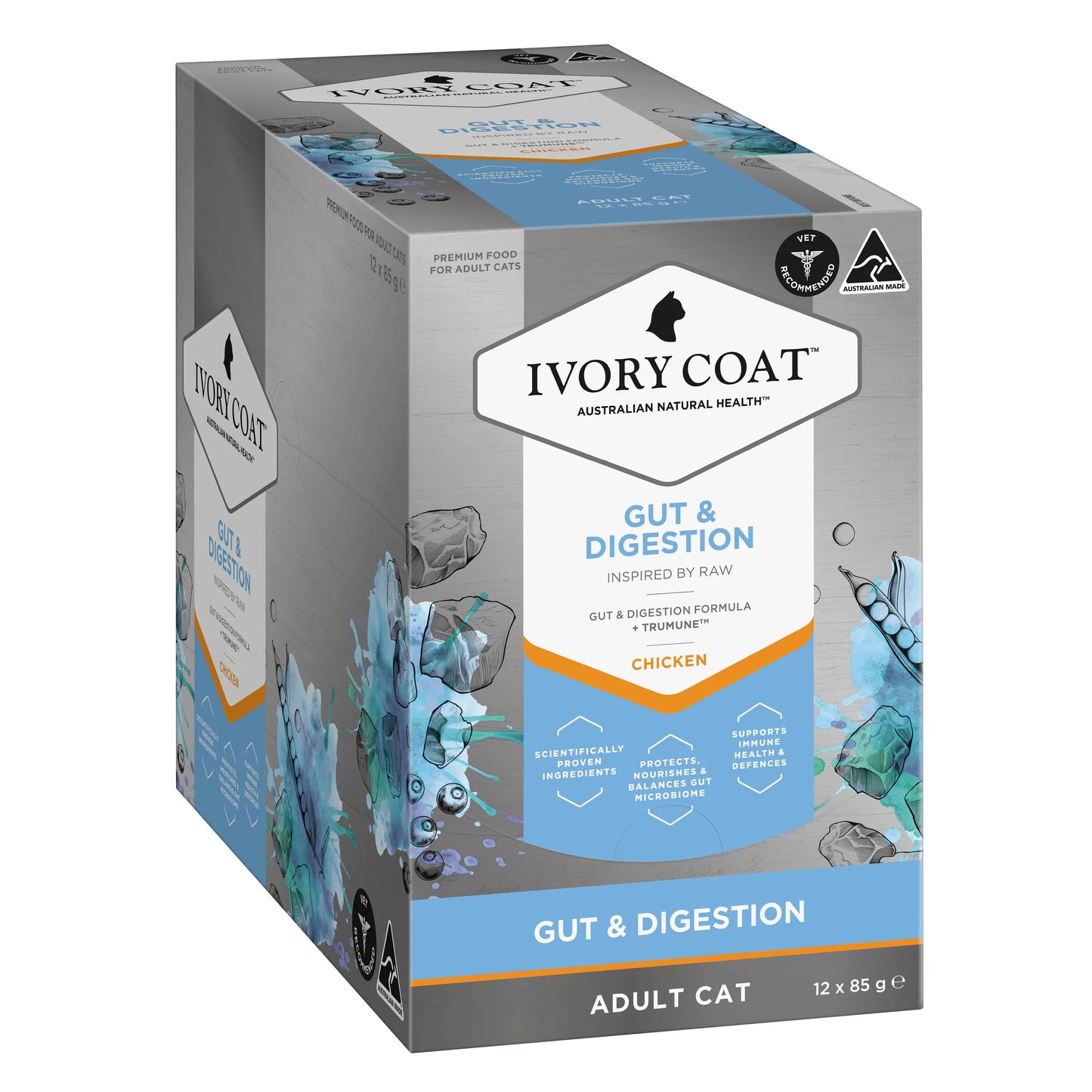 IVORY COAT - Inspired by Raw Gut & Digestion Cat Formula Cat Wet Food (12 x 85g)