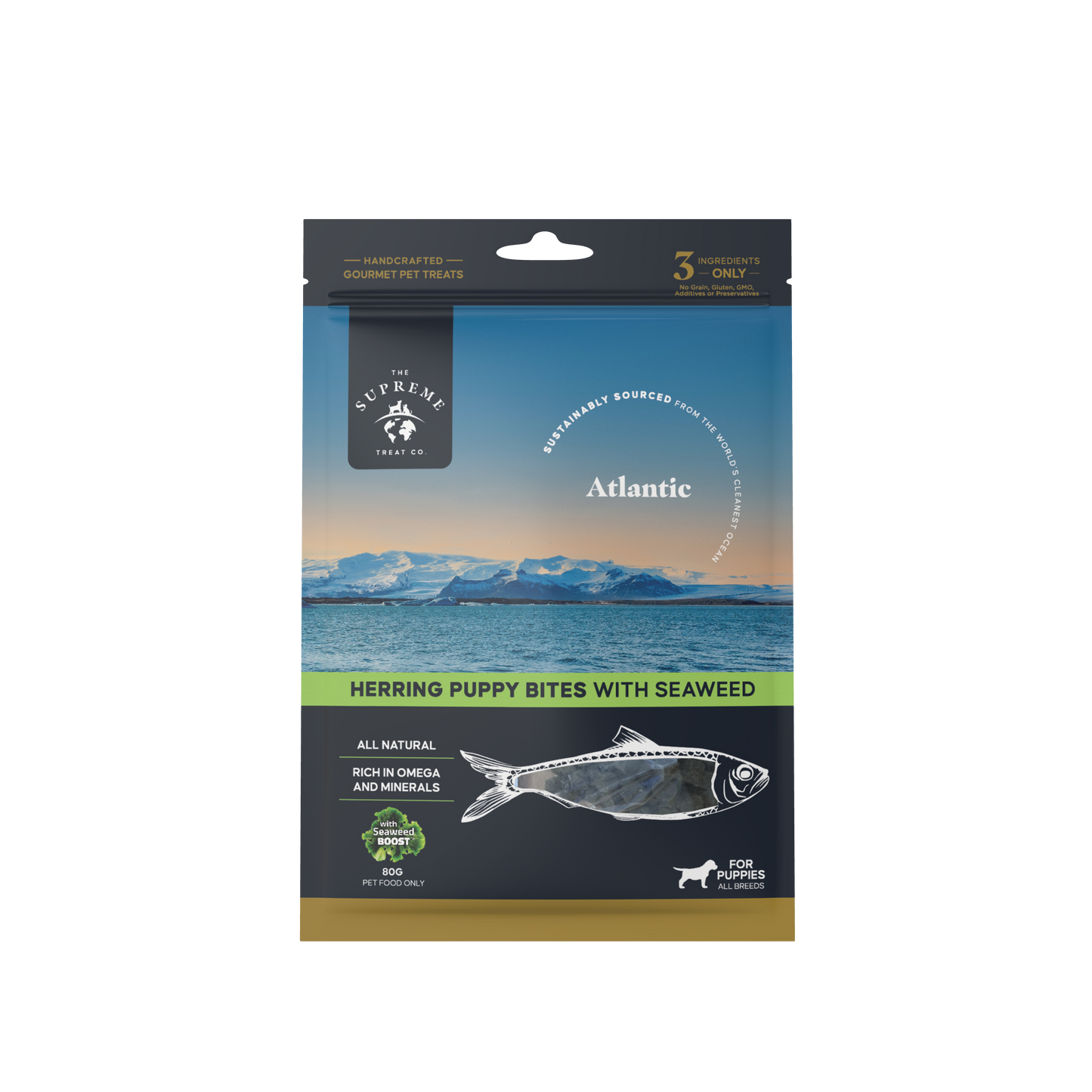 The Supreme Treat Co Dog Treat Herring Bites with Seaweed for Puppies 80g