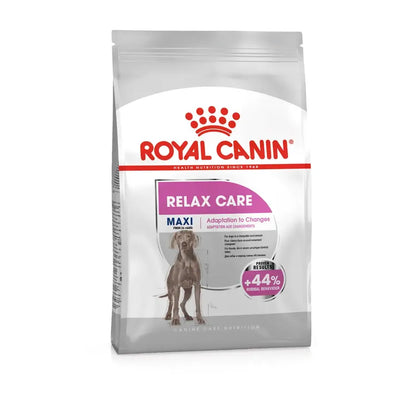 Royal Canin Relax Care Maxi dog food package on a white background