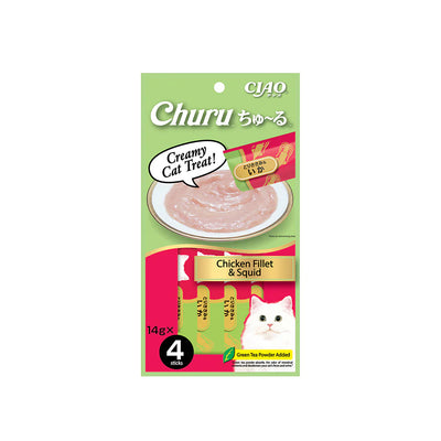 CIAO Churu Puree Chicken Fillet and Squid Cat Treats 4x14g