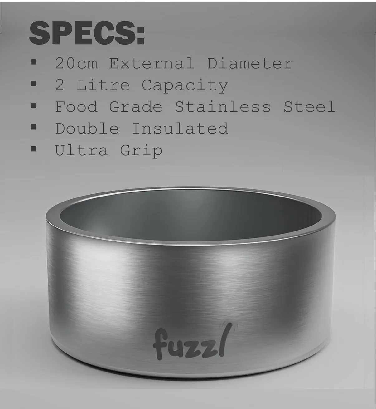 Fuzzl Titan Thermal Dog Bowl 20cm | Brushed Stainless Steel