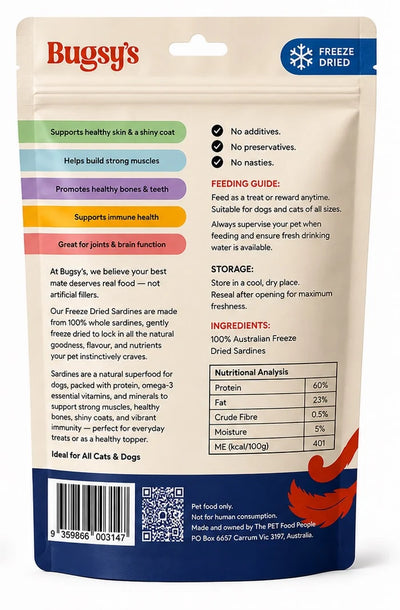 Bugsy's Freeze Dried Pet Treat - Sardines 70g