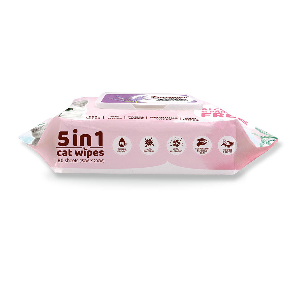 Kit Cat 5 in 1 Cat Wipes 80 Sheets - Lavender