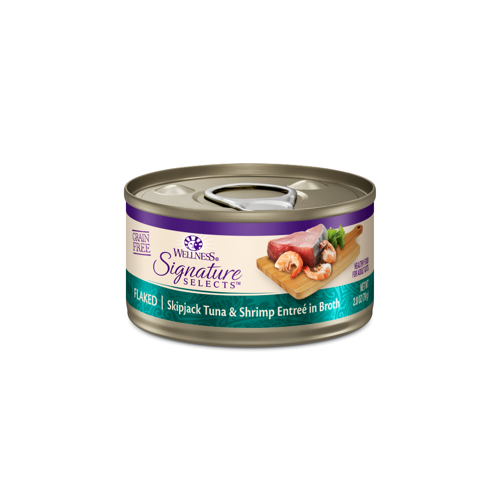 WELLNESS Core Signature Selects Flaked Skipjack Wet Cat Food Tuna & Shrimp Entreé in Broth