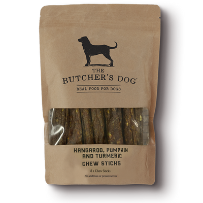 The Buther's Dog | Dog Treat Kangaroo Pumpkin and Turmeric Chew Sticks 150g