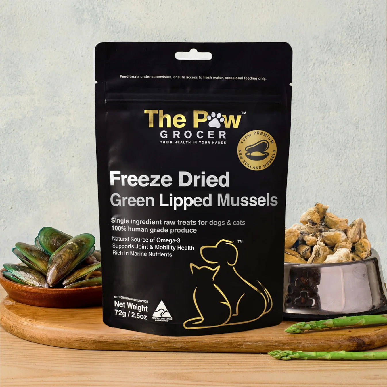 The Paw Grocer - Freeze Dried Premium New Zealand Green Lipped Mussels 72g
