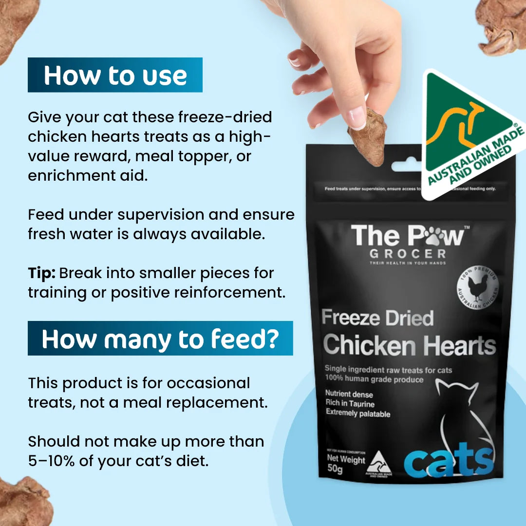 The Paw Grocer - Freeze Dried Chicken Hearts for Cats 50g