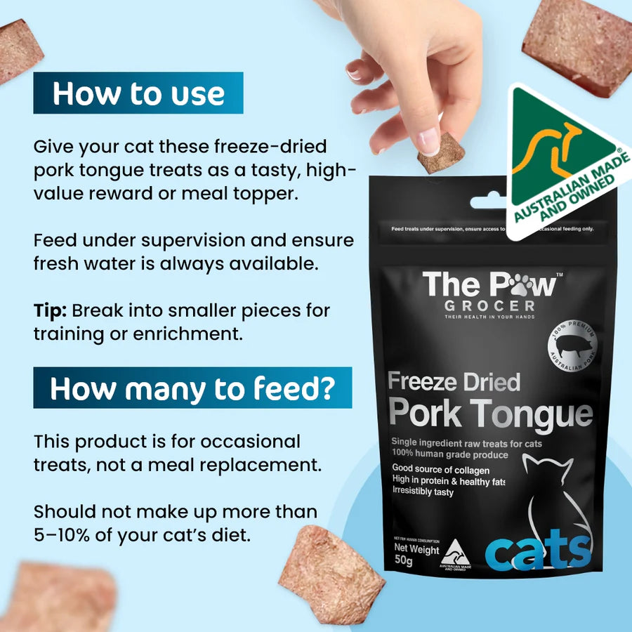 The Paw Grocer - Freeze Dried Pork Tongue For Cats 50g