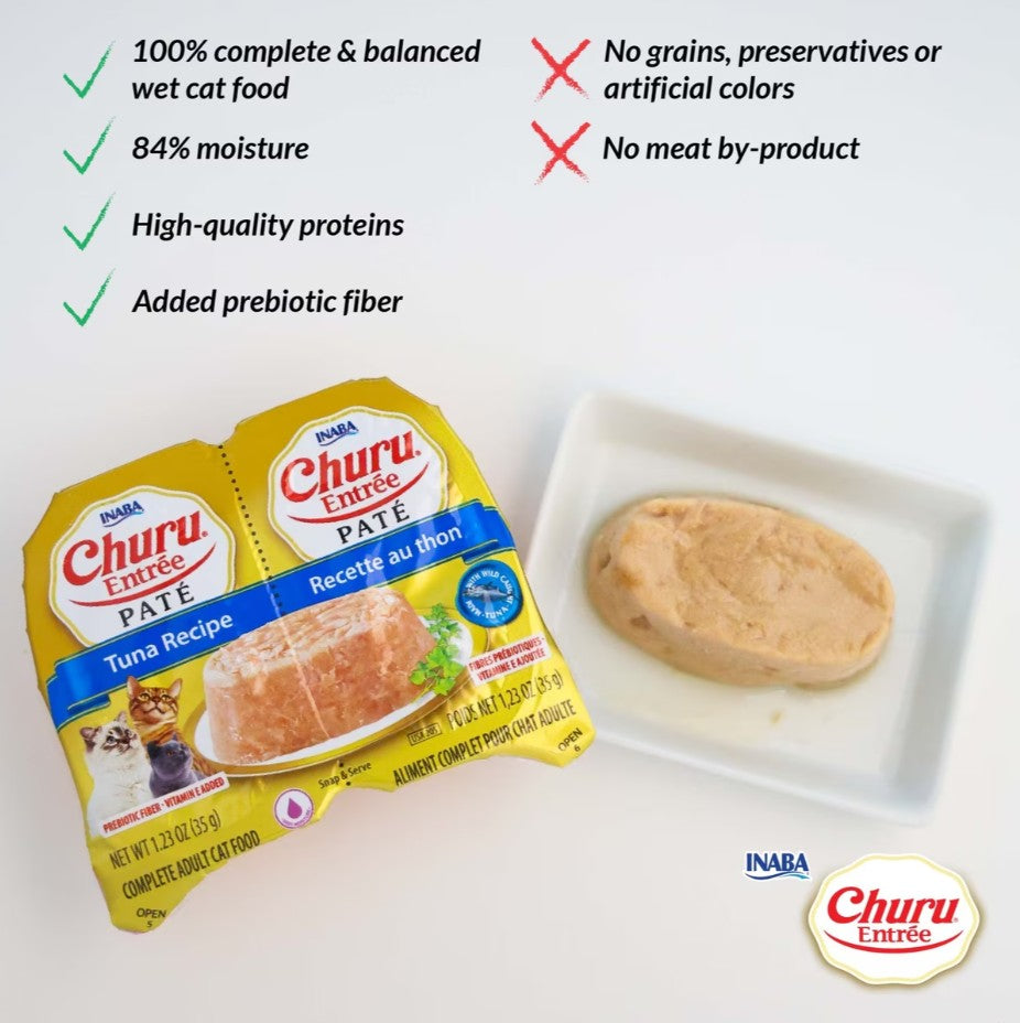 INABA Cat Complete and Balanced Wet Food Churu Entrée Pate Twin Cups Chicken Recipe with Cheese 35g x 2