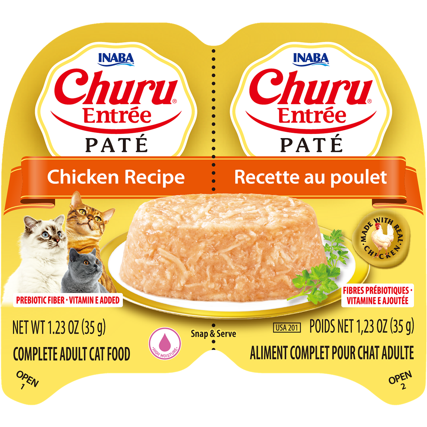 INABA Cat Complete and Balanced Wet Food Churu Entrée Pate Twin Cups Chicken Recipe 35g x 2