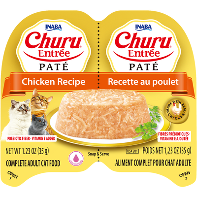 INABA Cat Complete and Balanced Wet Food Churu Entrée Pate Twin Cups Chicken Recipe 35g x 2
