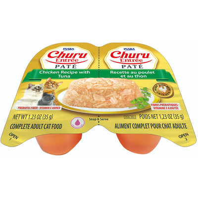 INABA Cat Complete and Balanced Wet Food Churu Entrée Pate Twin Cups Chicken Recipe with Tuna 35g x 2