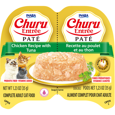 INABA Cat Complete and Balanced Wet Food Churu Entrée Pate Twin Cups Chicken Recipe with Tuna 35g x 2