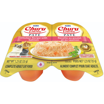 INABA Cat Complete and Balanced Wet Food Churu Entrée Pate Twin Cups Chicken Recipe with Salmon 35g x 2