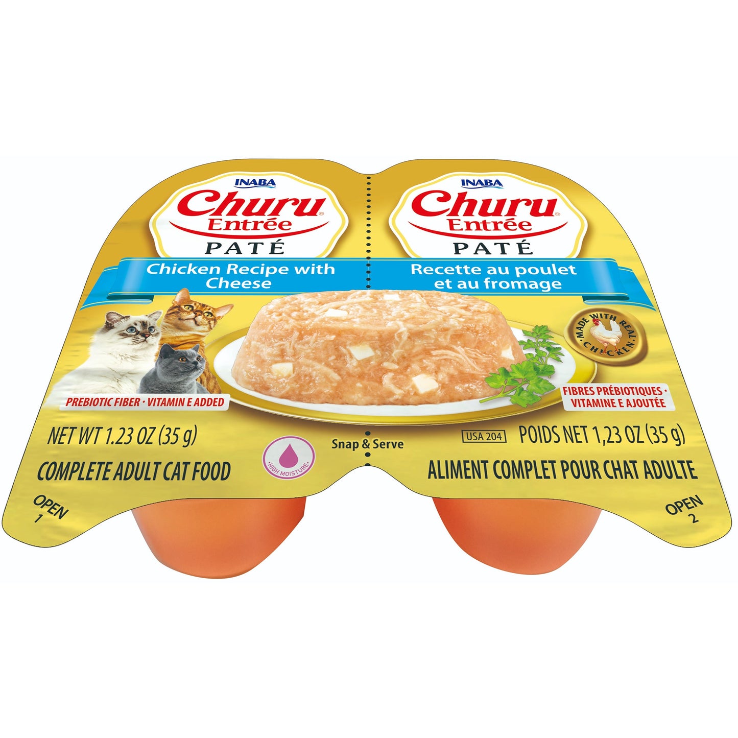 INABA Cat Complete and Balanced Wet Food Churu Entrée Pate Twin Cups Chicken Recipe with Cheese 35g x 2
