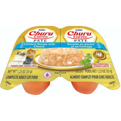 INABA Cat Complete and Balanced Wet Food Churu Entrée Pate Twin Cups Chicken Recipe with Cheese 35g x 2