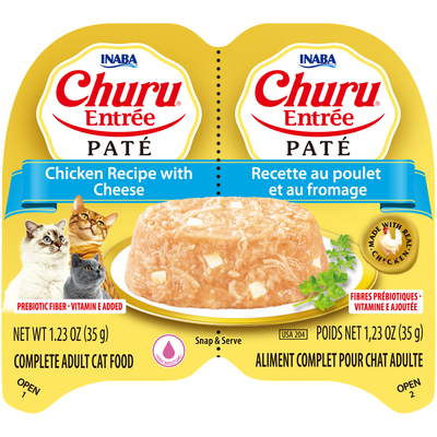 INABA Cat Complete and Balanced Wet Food Churu Entrée Pate Twin Cups Chicken Recipe with Cheese 35g x 2