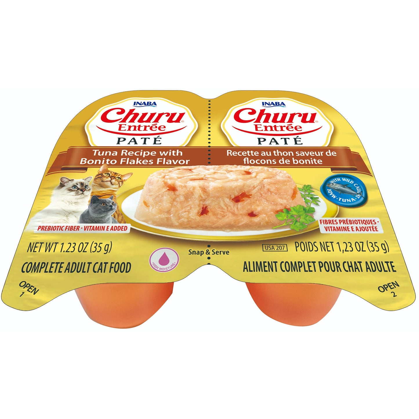 INABA Cat Complete and Balanced Wet Food Churu Entrée Pate Twin Cups Tuna Recipe Tuna Recipe with Bonito Flakes Flavor 35g x 2