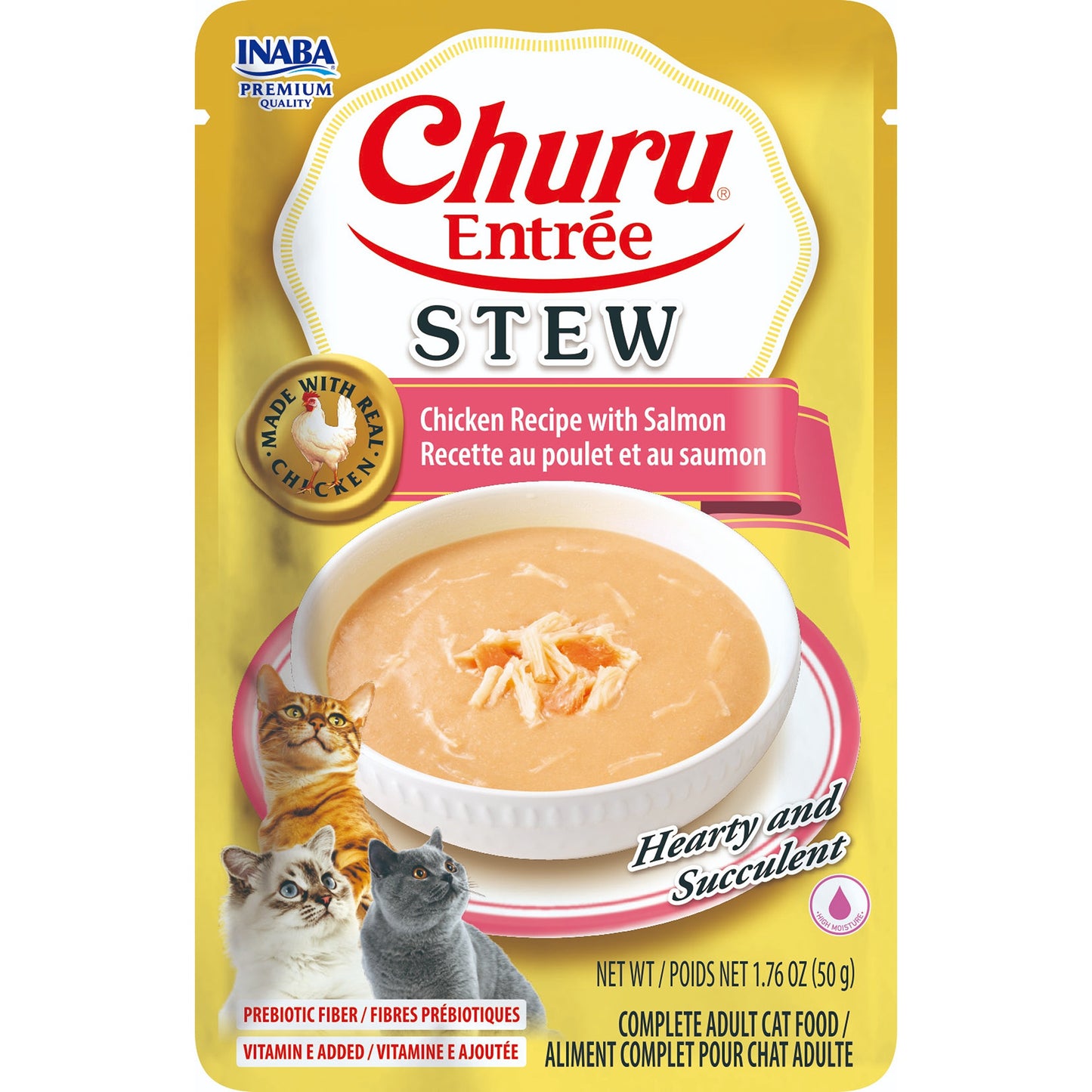 INABA Cat Complete and Balanced Wet Food Churu Entrée Stew Chicken Recipe with Salmon 50g
