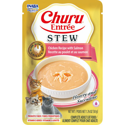 INABA Cat Complete and Balanced Wet Food Churu Entrée Stew Chicken Recipe with Salmon 50g