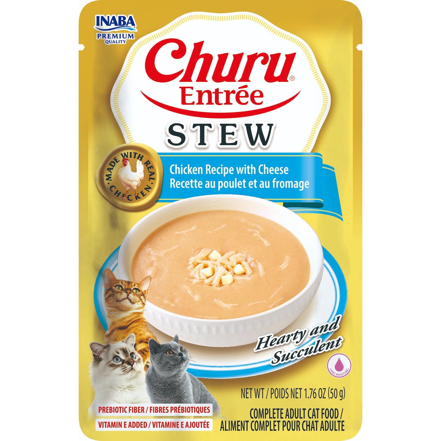 INABA Cat Complete and Balanced Wet Food Churu Entrée Stew Chicken Recipe with Cheese 50g