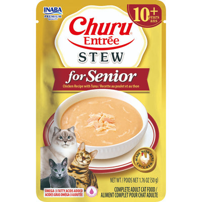 INABA Cat Complete and Balanced Wet Food Churu Entrée Stew Chicken Recipe with Tuna Senior 10+ 50g