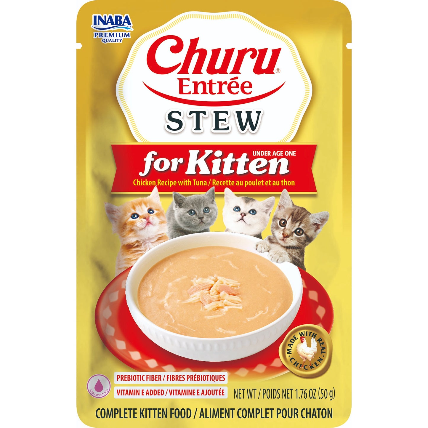 INABA Cat Complete and Balanced Wet Food Churu Entrée Stew Chicken Recipe with Tuna for Kitten 50g