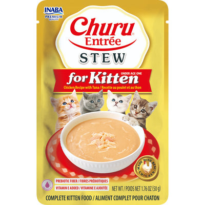 INABA Cat Complete and Balanced Wet Food Churu Entrée Stew Chicken Recipe with Tuna for Kitten 50g