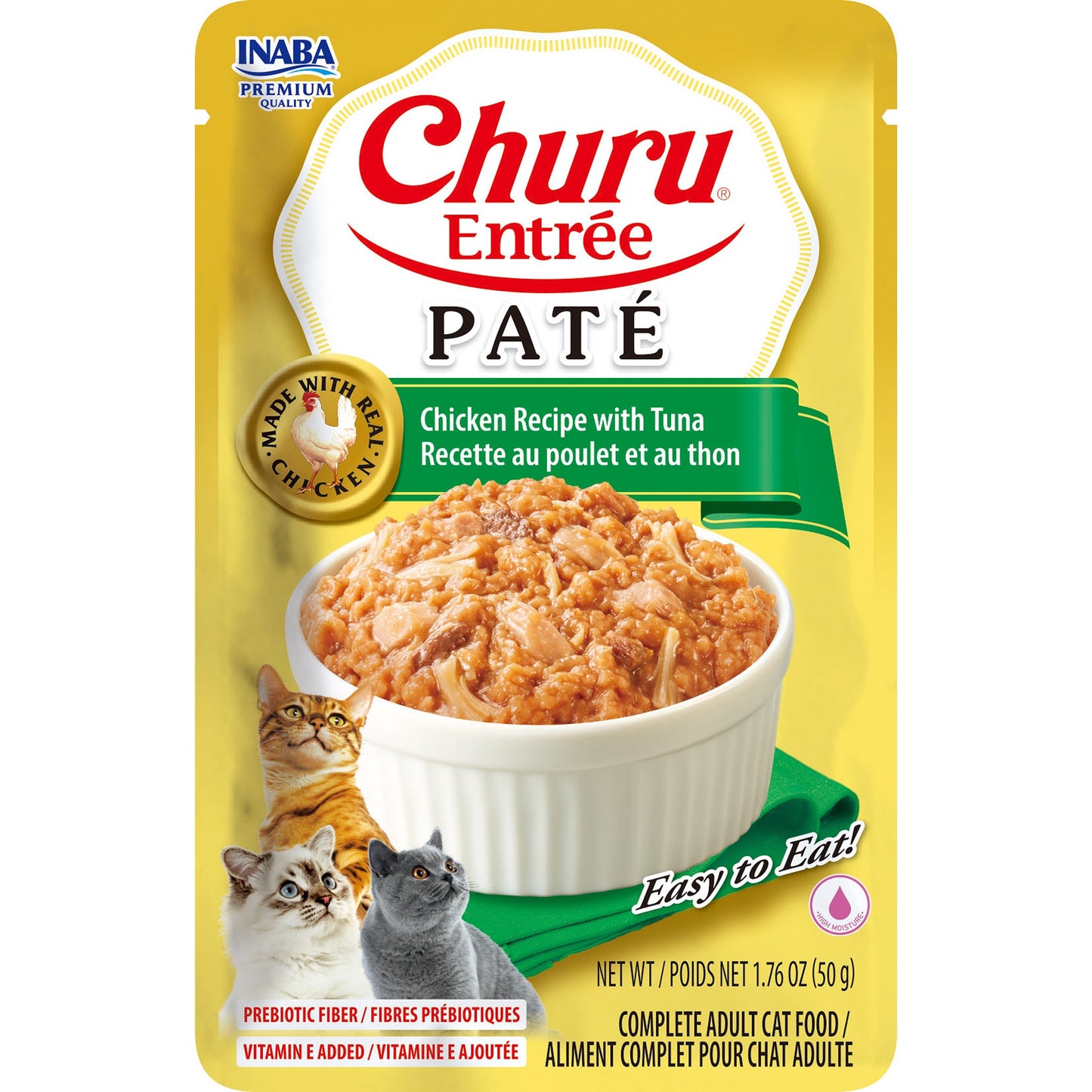 INABA Cat Complete and Balanced Wet Food Churu Entrée Pate Chicken Recipe with Tuna 50g